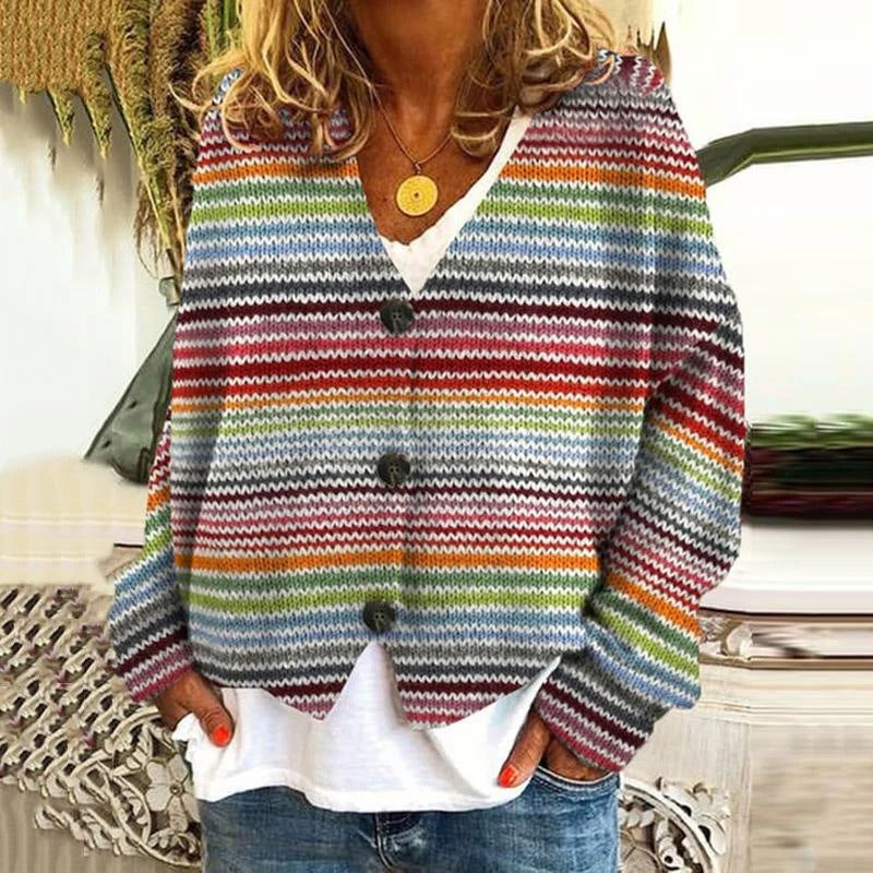 Knitted Wave Pattern Relaxed Fit Cardigan