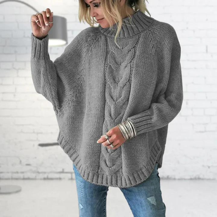 Wool Blend Cable Knit Turtleneck Pullover