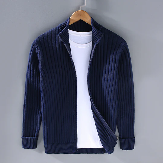 Ribbed Slim Fit Zip Front Cardigan