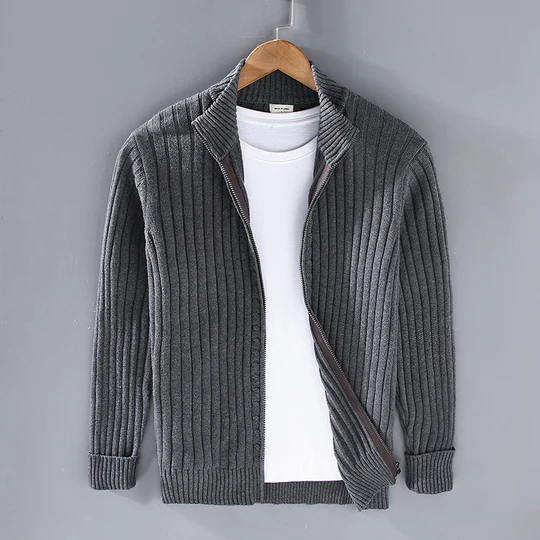 Ribbed Slim Fit Zip Front Cardigan