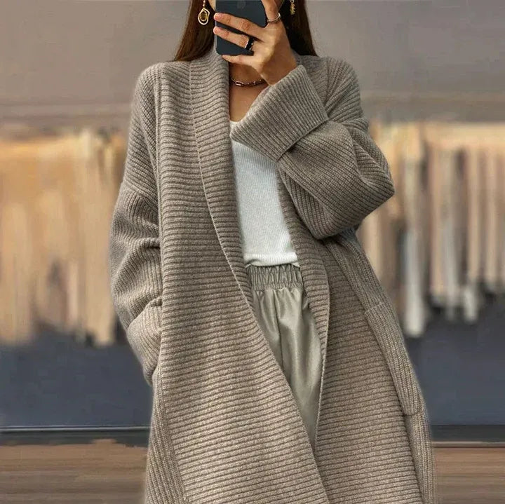 Wool Blend Ribbed Oversized Long Cardigan
