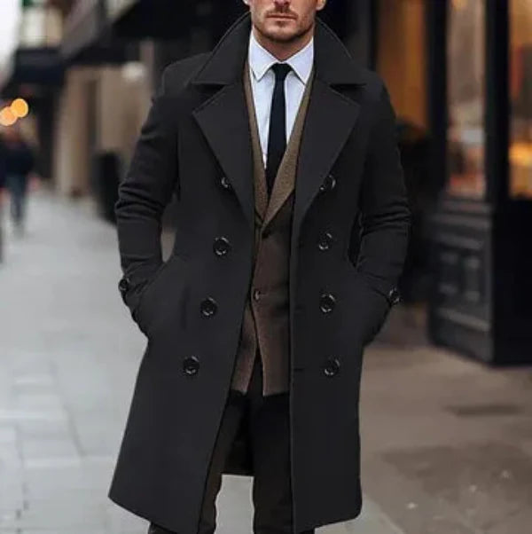 Tailored Double-Breasted Wool Blend Overcoat