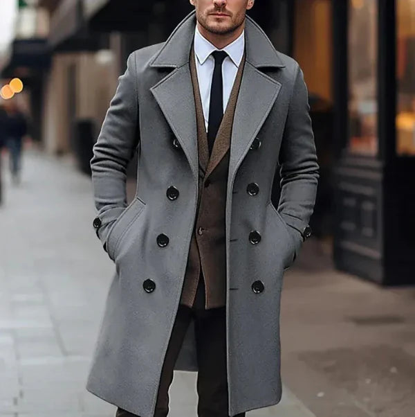 Tailored Double-Breasted Wool Blend Overcoat
