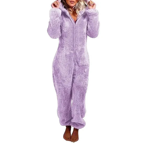 Plush Fuzzy Hooded Relaxed Fit Onesie