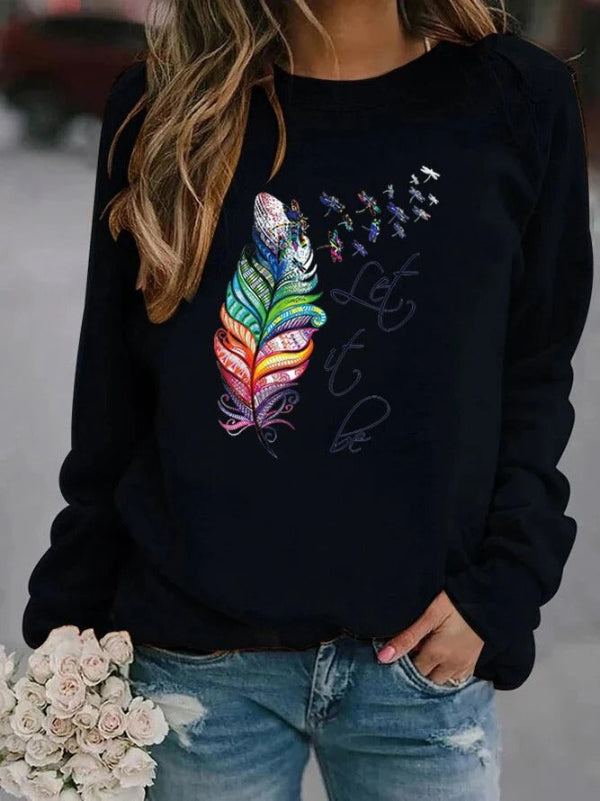 Feather Graphic Relaxed Fit Long Sleeve Pullover