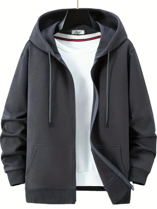Relaxed Cotton Blend Full Zip Hoodie
