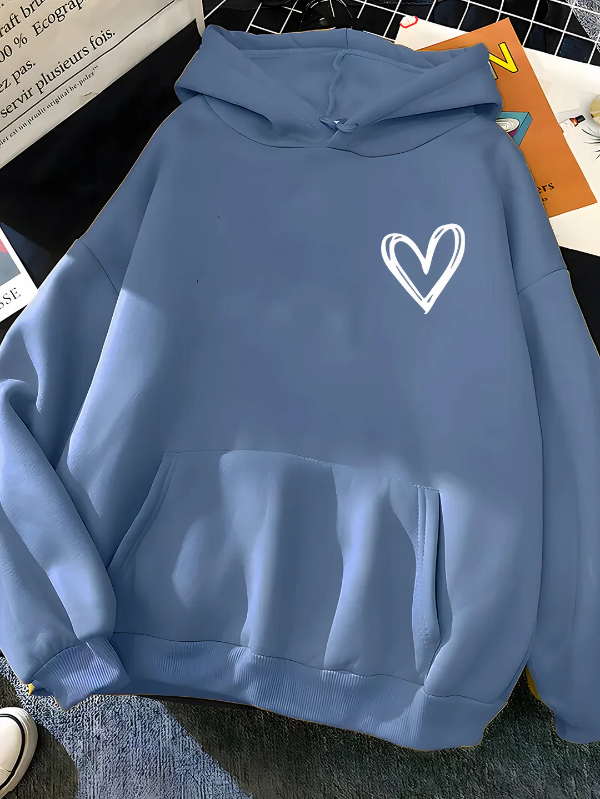 Heart Print Relaxed Fit Hooded Sweatshirt