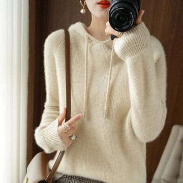 Wool Blend Relaxed Knit Pullover Hoodie