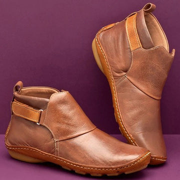 Smooth Leather Strap Detail Ankle Boots