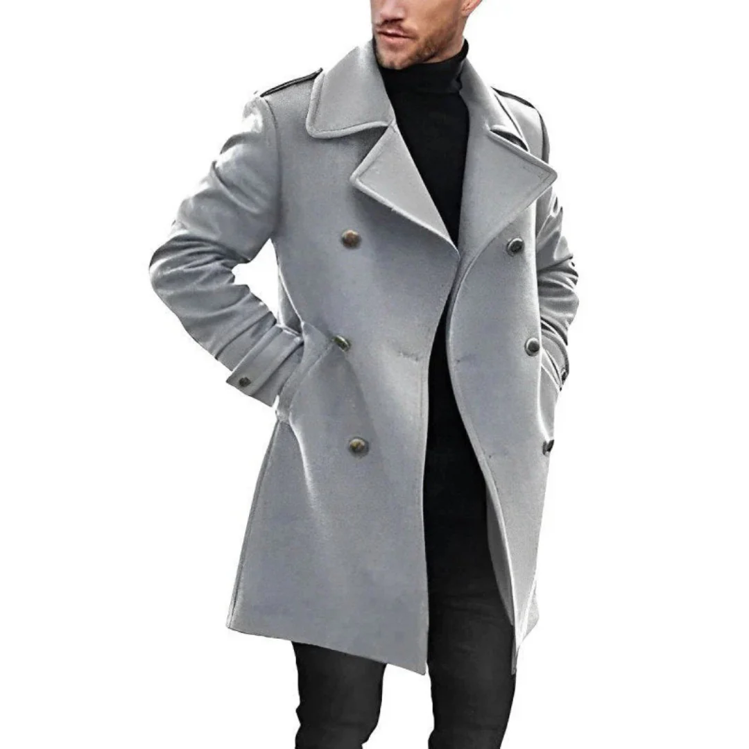Wool Blend Double-Breasted Tailored Trench Coat