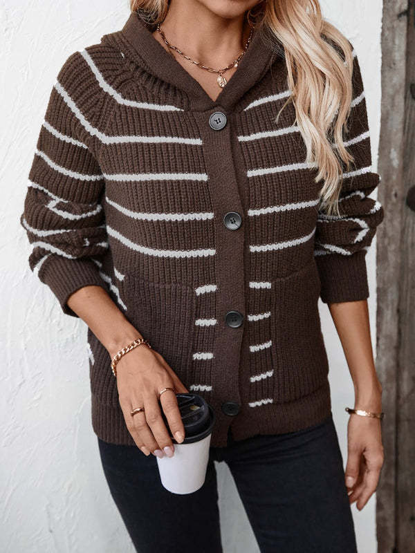 Striped Relaxed Fit Hooded Cardigan Sweater