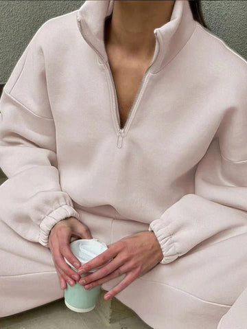 Oversized High Neck Zip Cotton Pullover