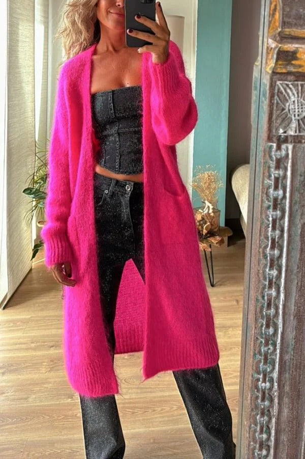 Oversized Longline Fluffy Wool Blend Cardigan