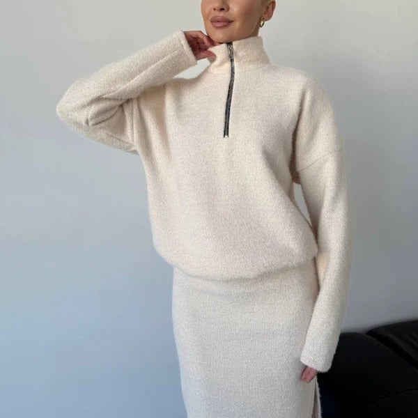 Half Zip Mock Neck Wool Blend Pullover Sweater