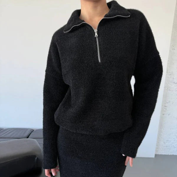 Half Zip Mock Neck Wool Blend Pullover Sweater