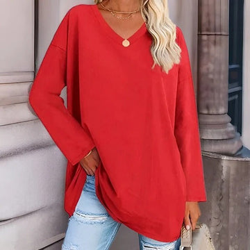 Oversized V-Neck Long Sleeve Shirt