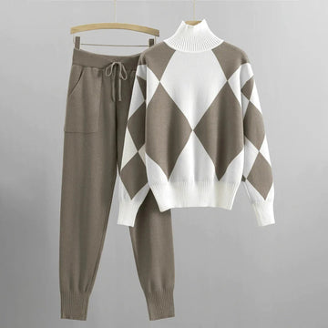 Argyle Drawstring Knit Sweater and Pants Set