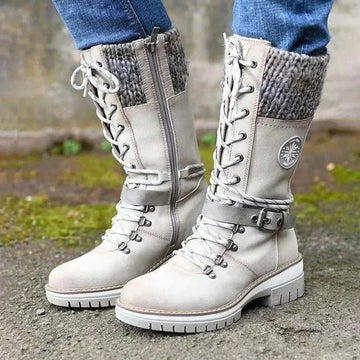 Lace-Up Wool Cuff Knee-High Boots