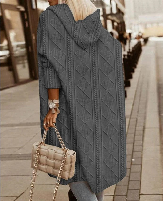 Cable Knit Hooded Wool Blend Cardigan