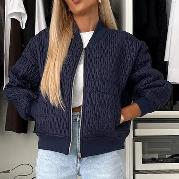 Quilted Cropped Ribbed Hem Jacket