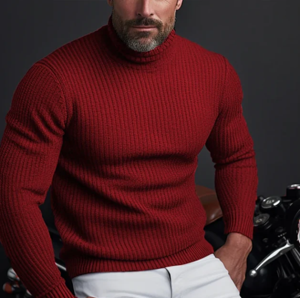 Slim Fit Ribbed Wool Turtleneck Sweater