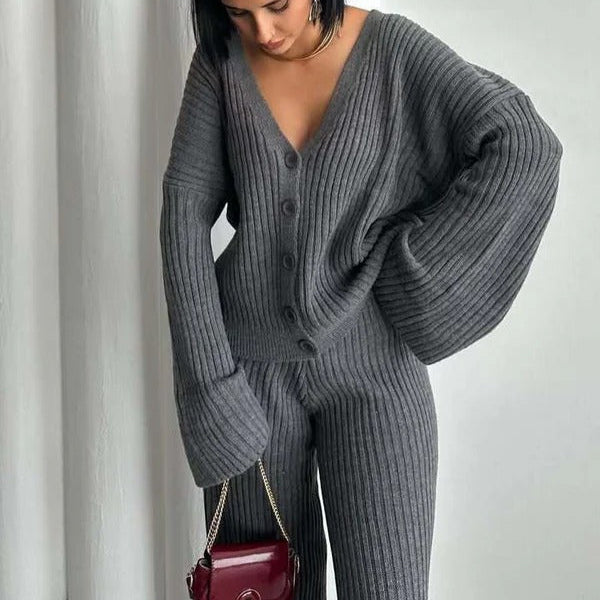 Oversized Knitted Ribbed Lounge Cardigan