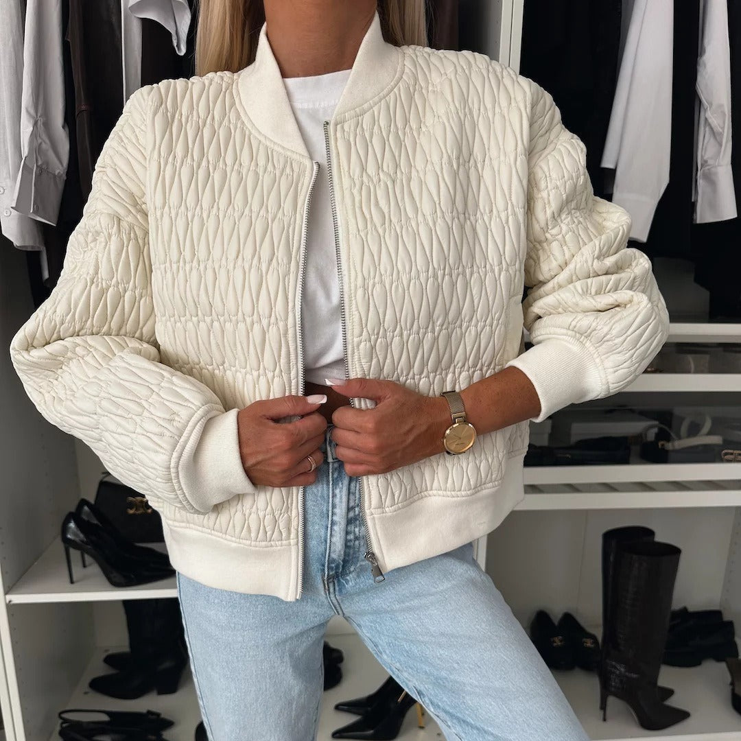 Quilted Cropped Ribbed Hem Jacket