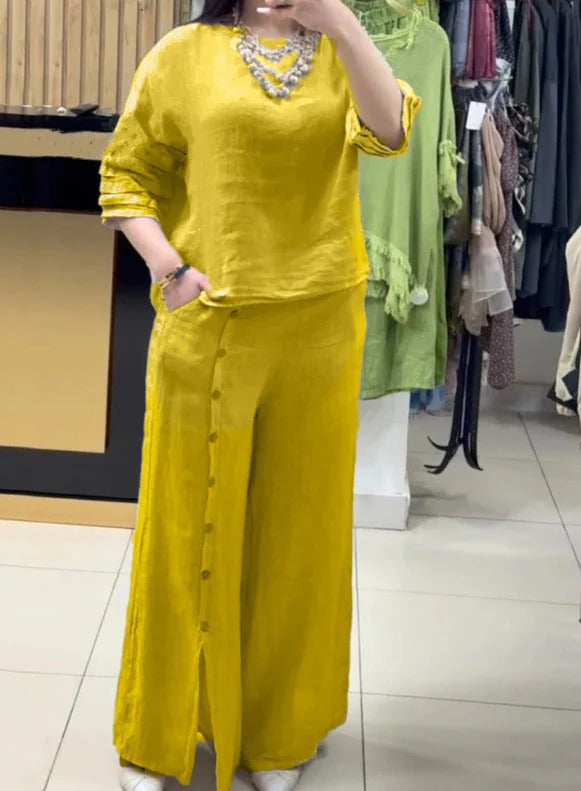 Linen Relaxed Fit Wide-Leg Two-Piece Set