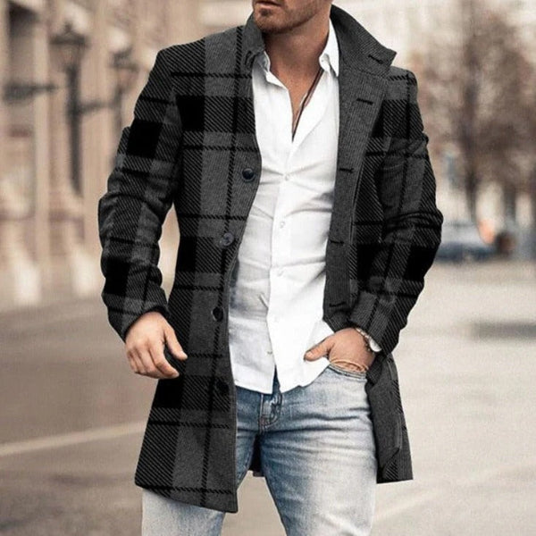Wool Blend Plaid Tailored Fit Coat