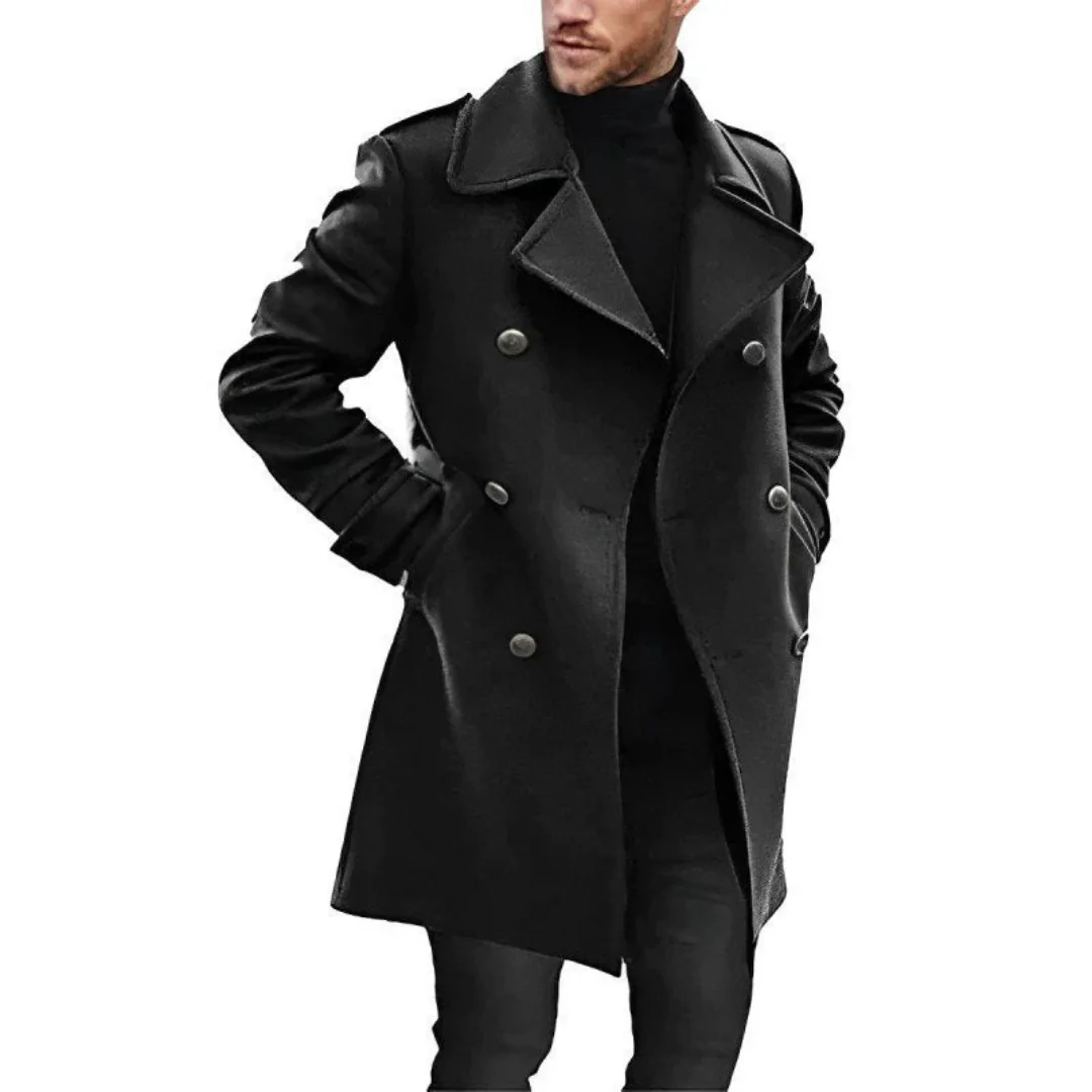 Wool Blend Double-Breasted Tailored Trench Coat