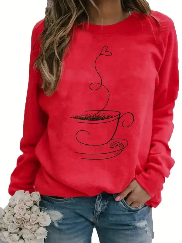 Coffee Cup Graphic Relaxed Fit Sweatshirt