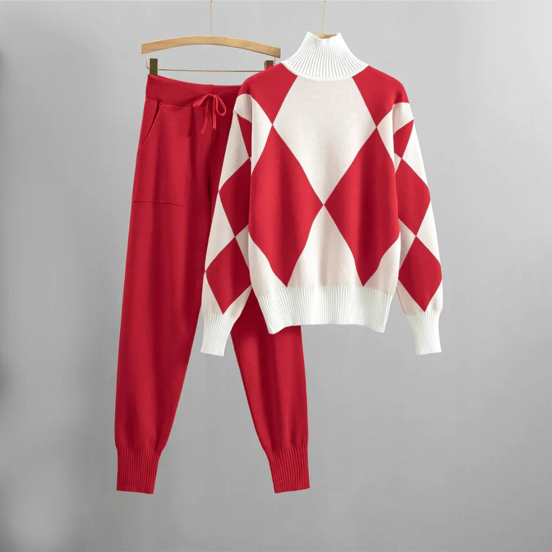 Argyle Drawstring Knit Sweater and Pants Set