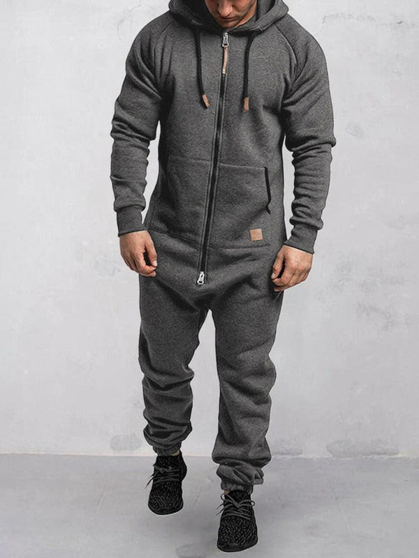 Hooded Fleece Relaxed Fit Jumpsuit