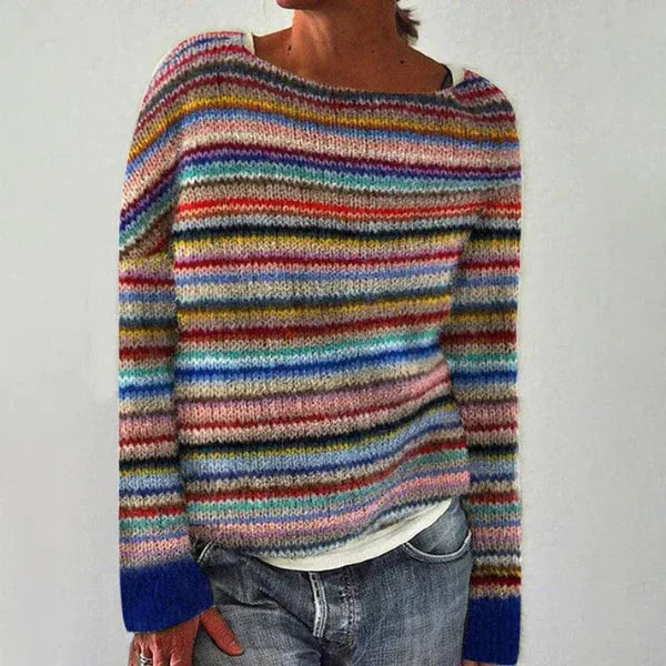 Wool Blend Striped Boatneck Sweater