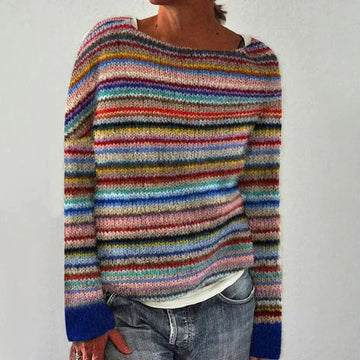 Wool Blend Striped Boatneck Sweater