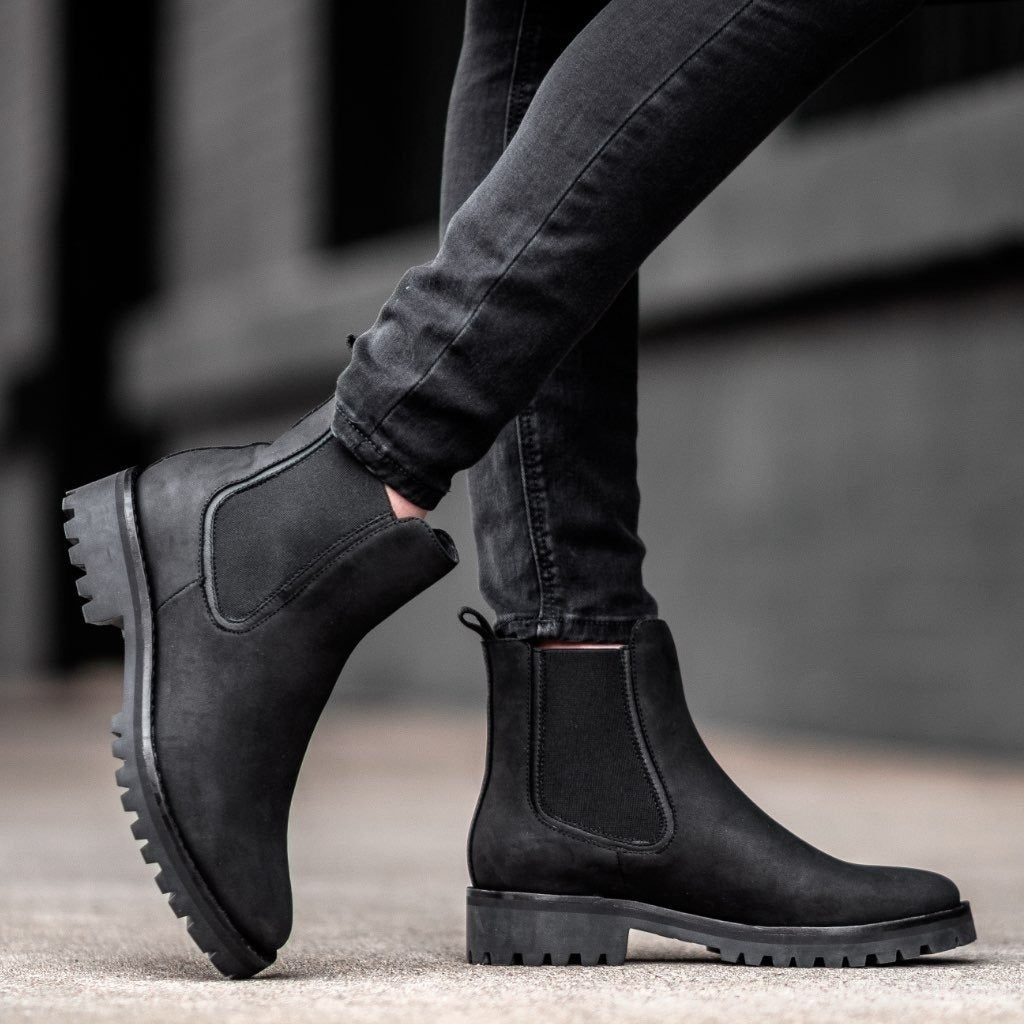 Nubuck Elastic Goring Lug Sole Ankle Boots