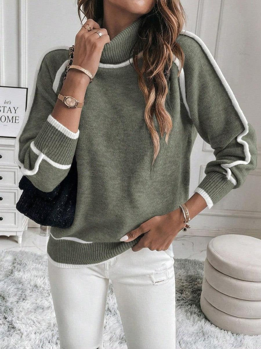 Striped Sleeve Relaxed Fit Turtleneck Sweatshirt