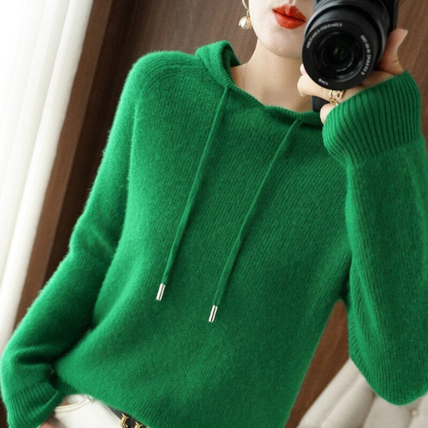 Wool Blend Relaxed Knit Pullover Hoodie