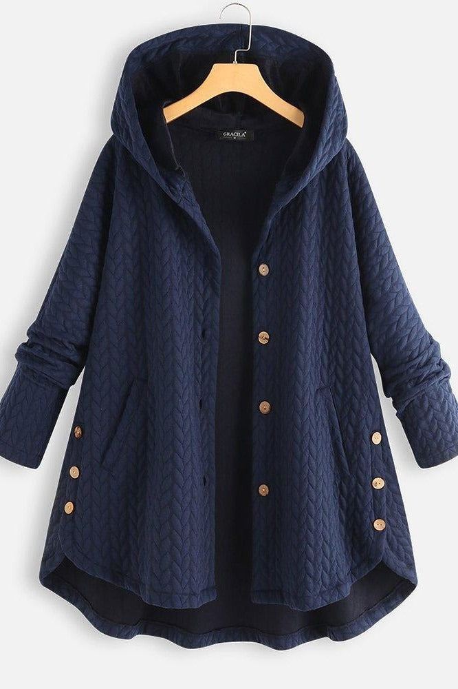 Quilted Wool Hooded A-Line Coat