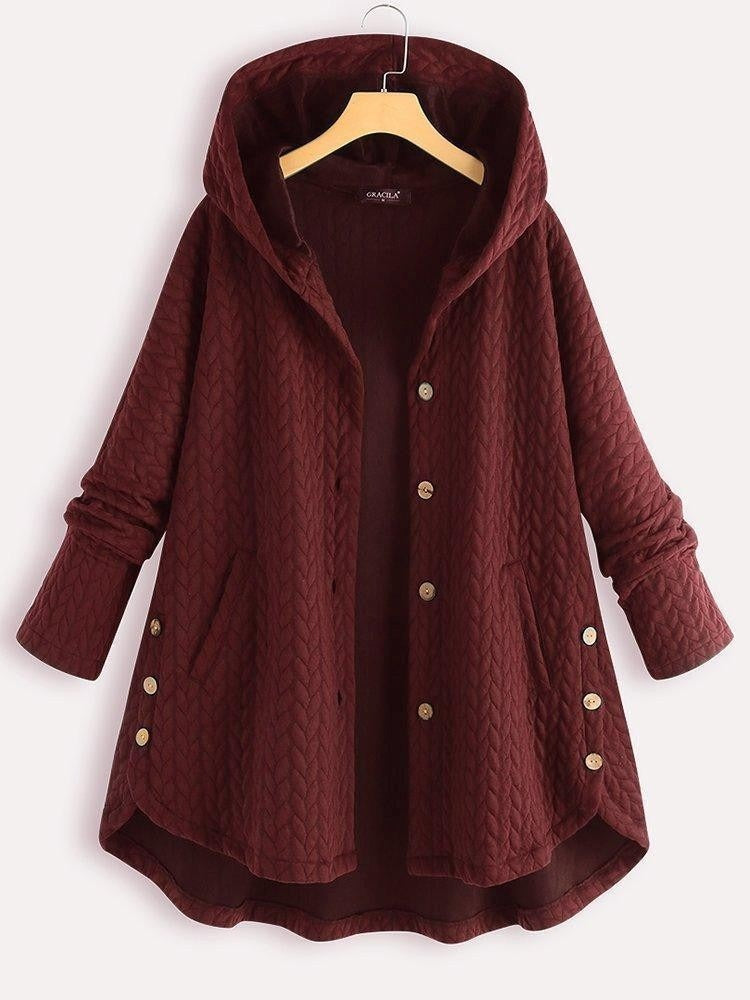 Quilted Wool Hooded A-Line Coat