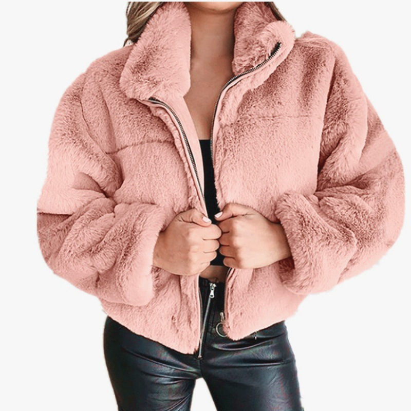 Cropped Oversized Zip Front Faux Fur Coat