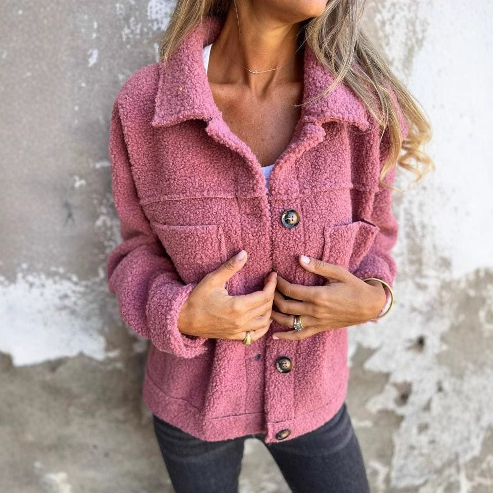 Shearling Relaxed Fit Wide Collar Jacket