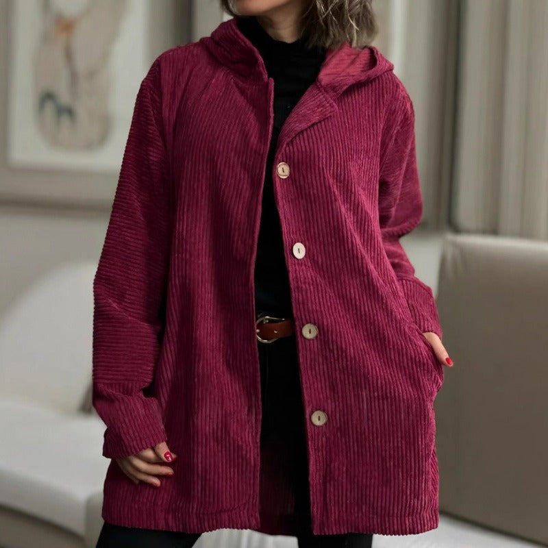 Corduroy Hooded Loose Fit Jacket