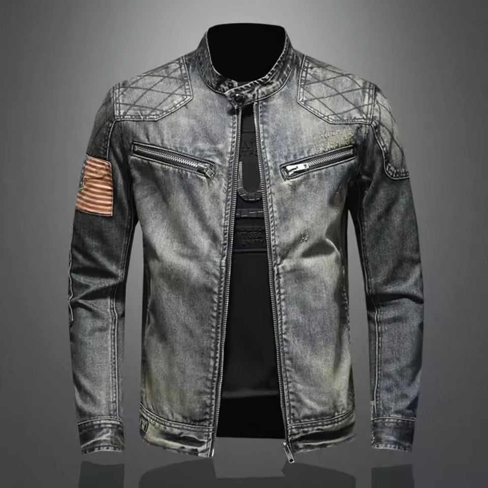Quilted Shoulder Slim Fit Denim Jacket