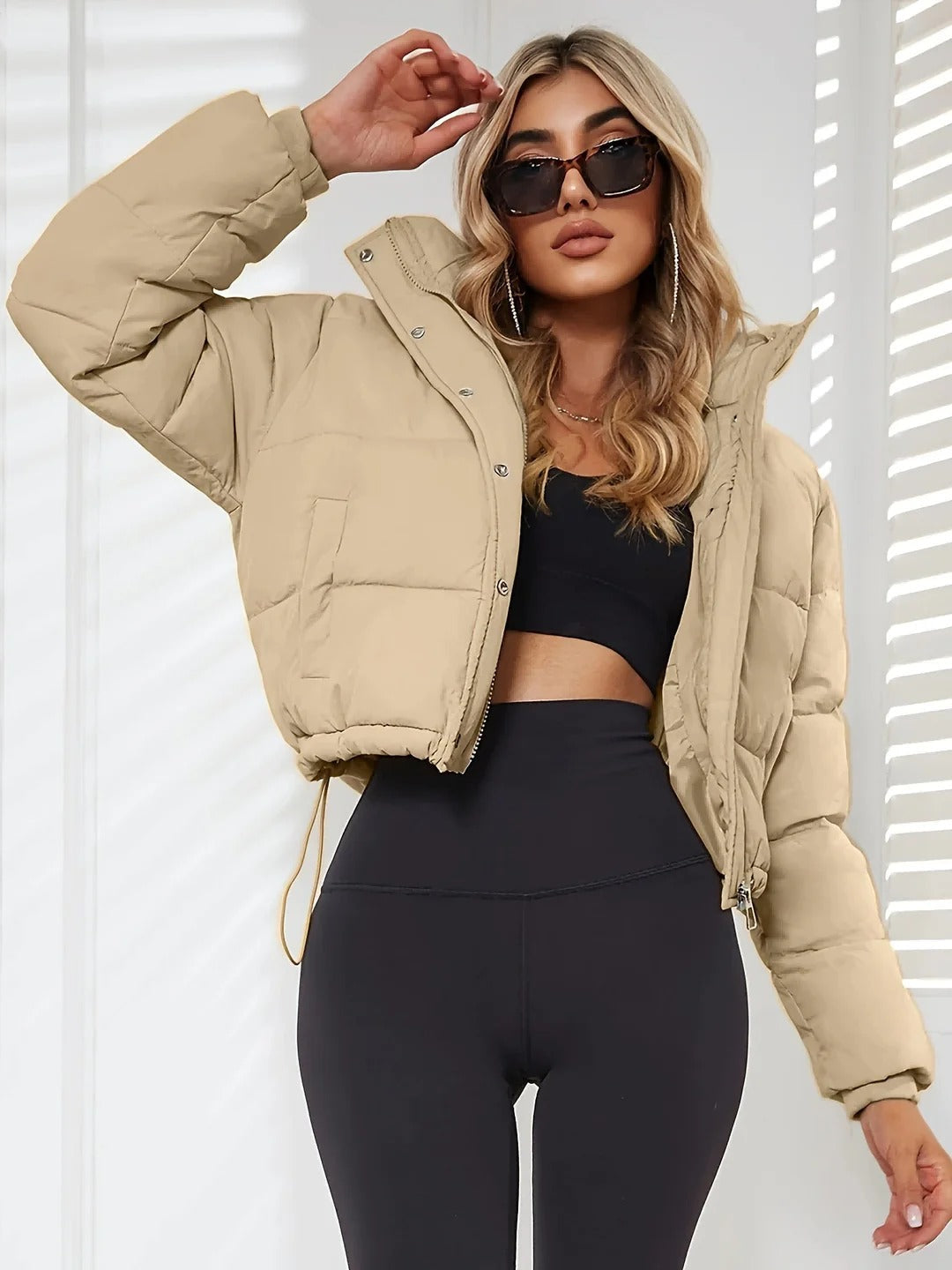 Cropped Quilted Hooded Puffer Jacket