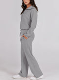 Women's Jogging Set - Relaxed Fit - Half-Zip Sweatshirt & Wide Pants - Soft Comfort