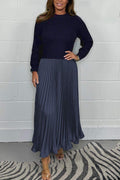 Women's Maxi Skirt - Pleated Design - High Waist - Elegant Folds