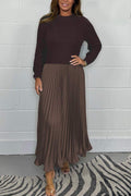 Women's Maxi Skirt - Pleated Design - High Waist - Elegant Folds