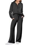 Women's Jogging Set - Relaxed Fit - Half-Zip Sweatshirt & Wide Pants - Soft Comfort