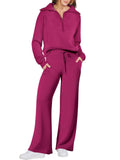 Women's Jogging Set - Relaxed Fit - Half-Zip Sweatshirt & Wide Pants - Soft Comfort